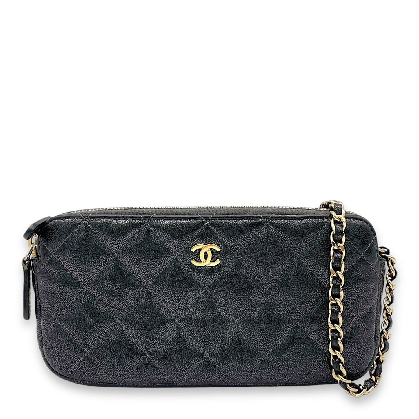 Chanel Double Zipped Clutch Iridescent in Caviar Leather, Gold hardware S2409-001323CH