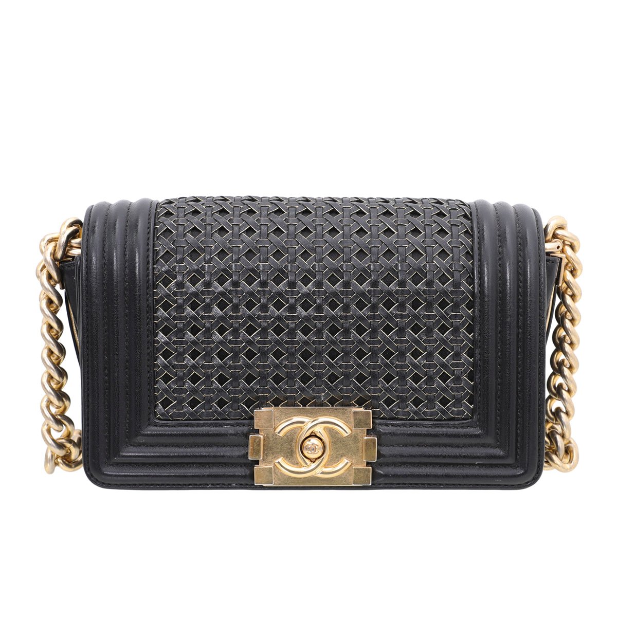 Chanel Bicolor Braided Reverso Sheepskin Boy Bag
