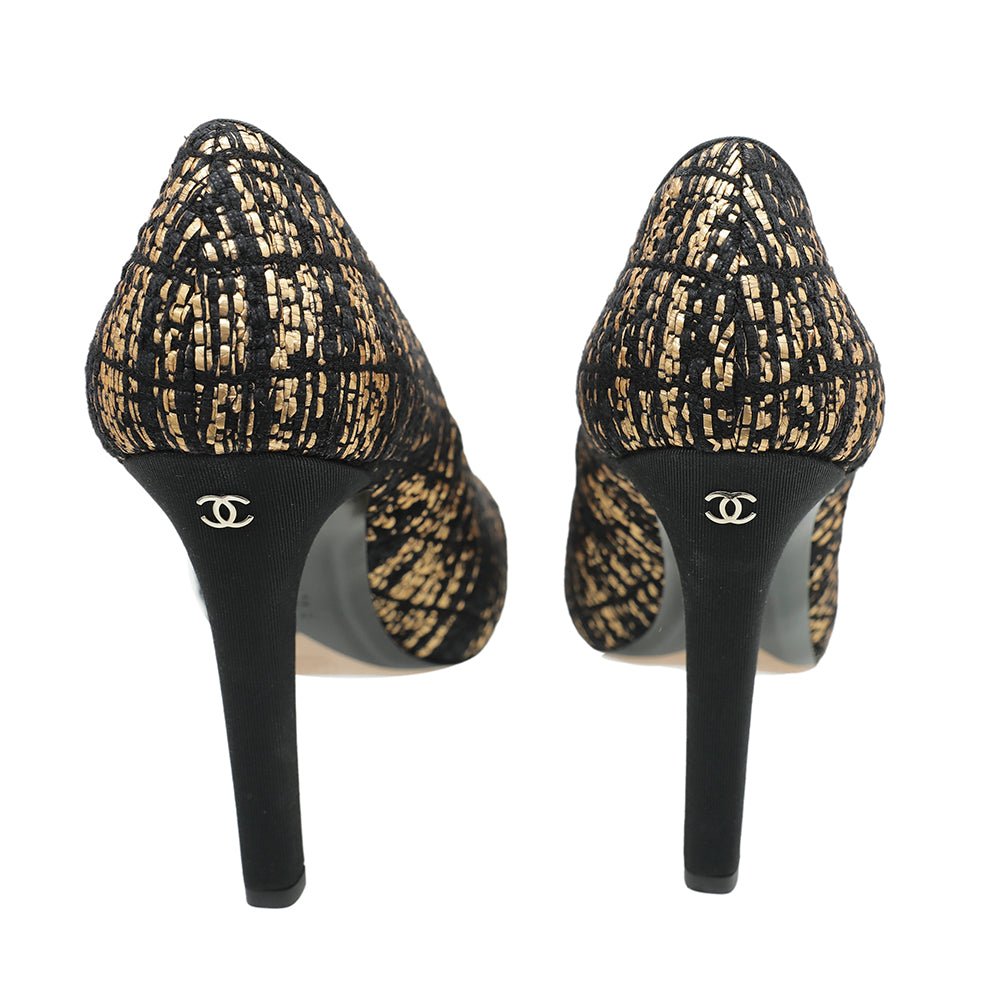 Chanel Bicolor CC Tweed Round Tote Pump 38.5