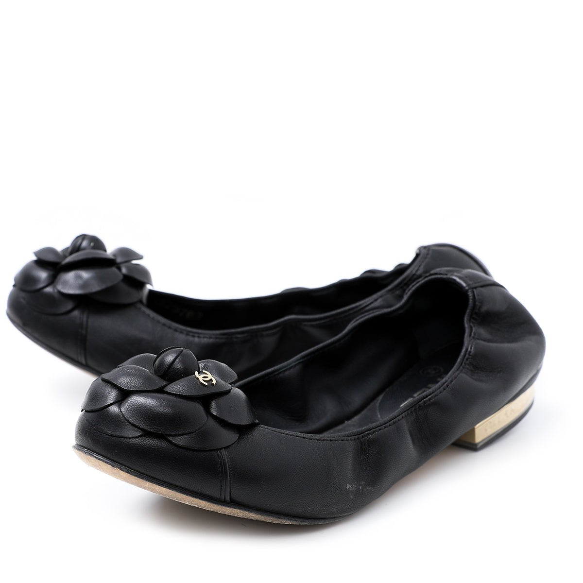 Chanel Black CC Camellia Elastic Ballerina 36.5