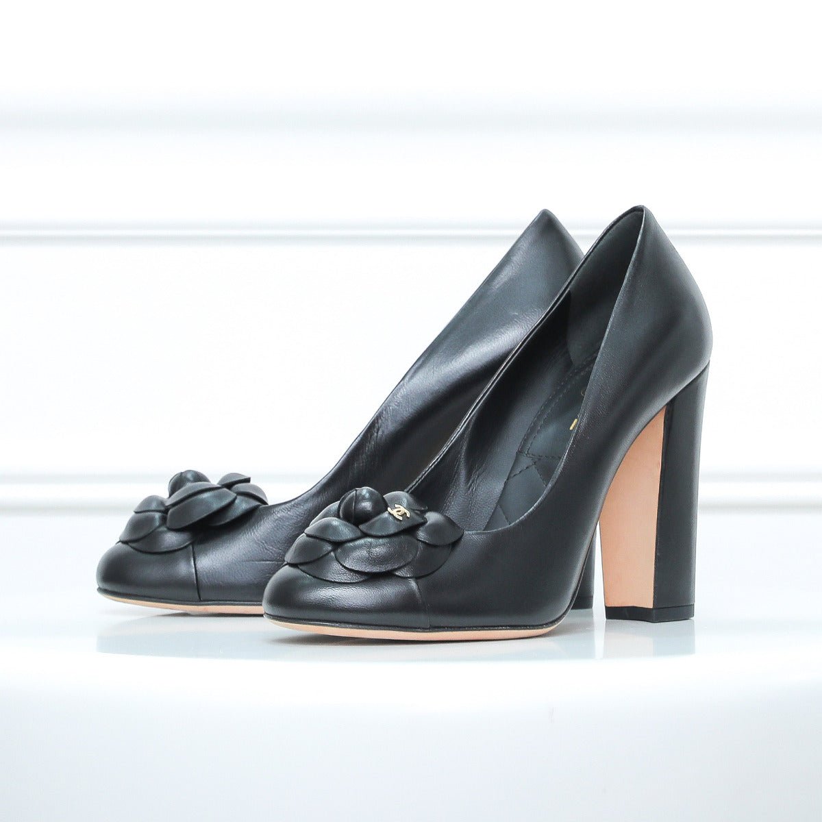 Chanel Black CC Camellia Pumps 37.5