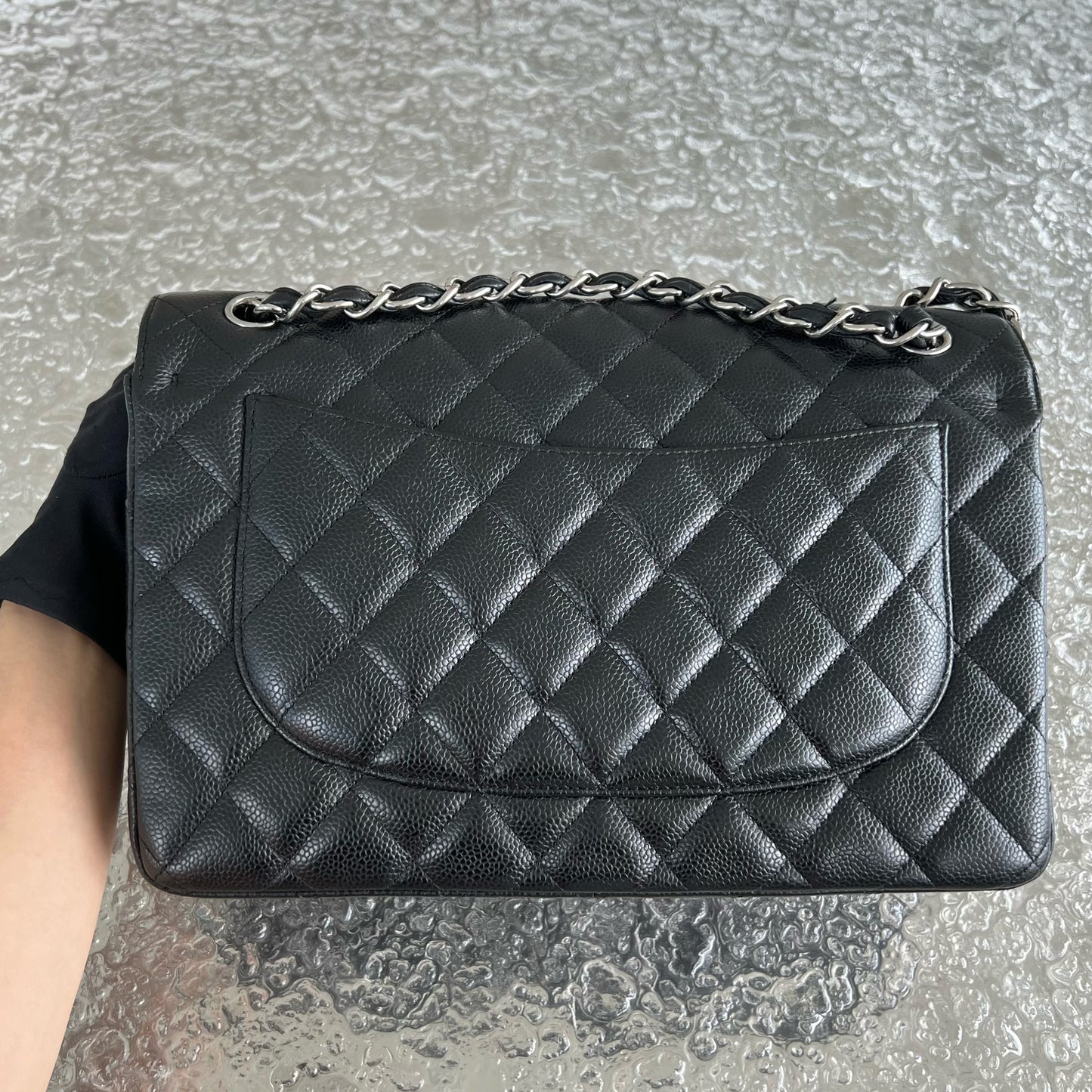 Chanel Classic Flap Jumbo - Caviar Double Flap Quilted Grained Calfskin Black Silver Hardware Series 14