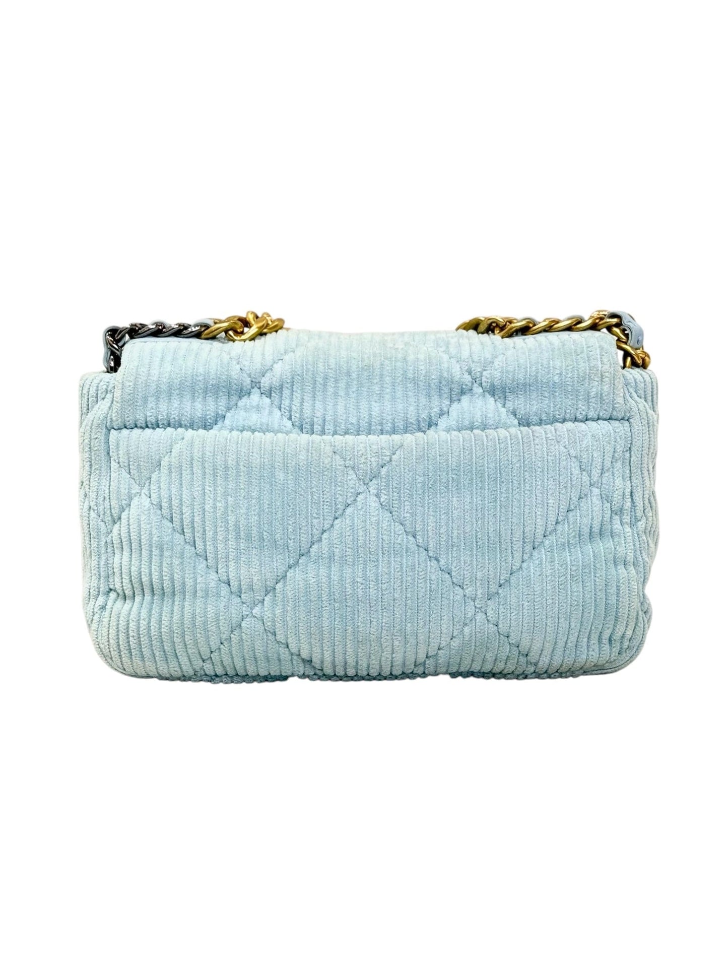 CHANEL 19 SMALL BLUE CORDUROY 122419A01