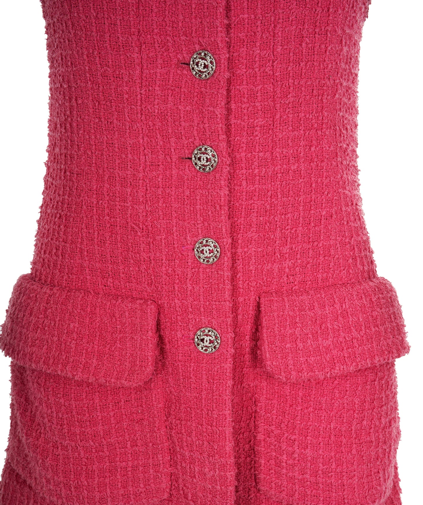 Chanel 22S Pink Tweed Rhinestone CC Long Waistcoat/Dress FR36 AGC2205