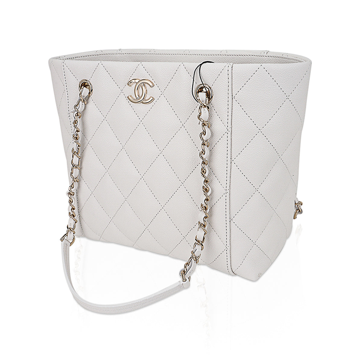 Chanel 2023 Limited Edition White Quilted Caviar Leather Large Tote Bag