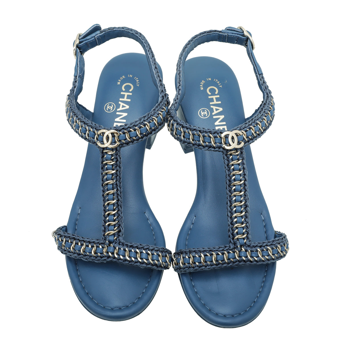 Chanel Blue CC Embroidered Chain Sandal 39
