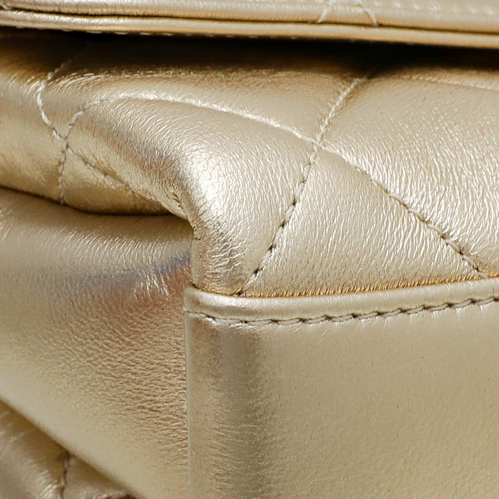 Chanel Metallic Gold Crystal Logo Multichain Top Handle Bag