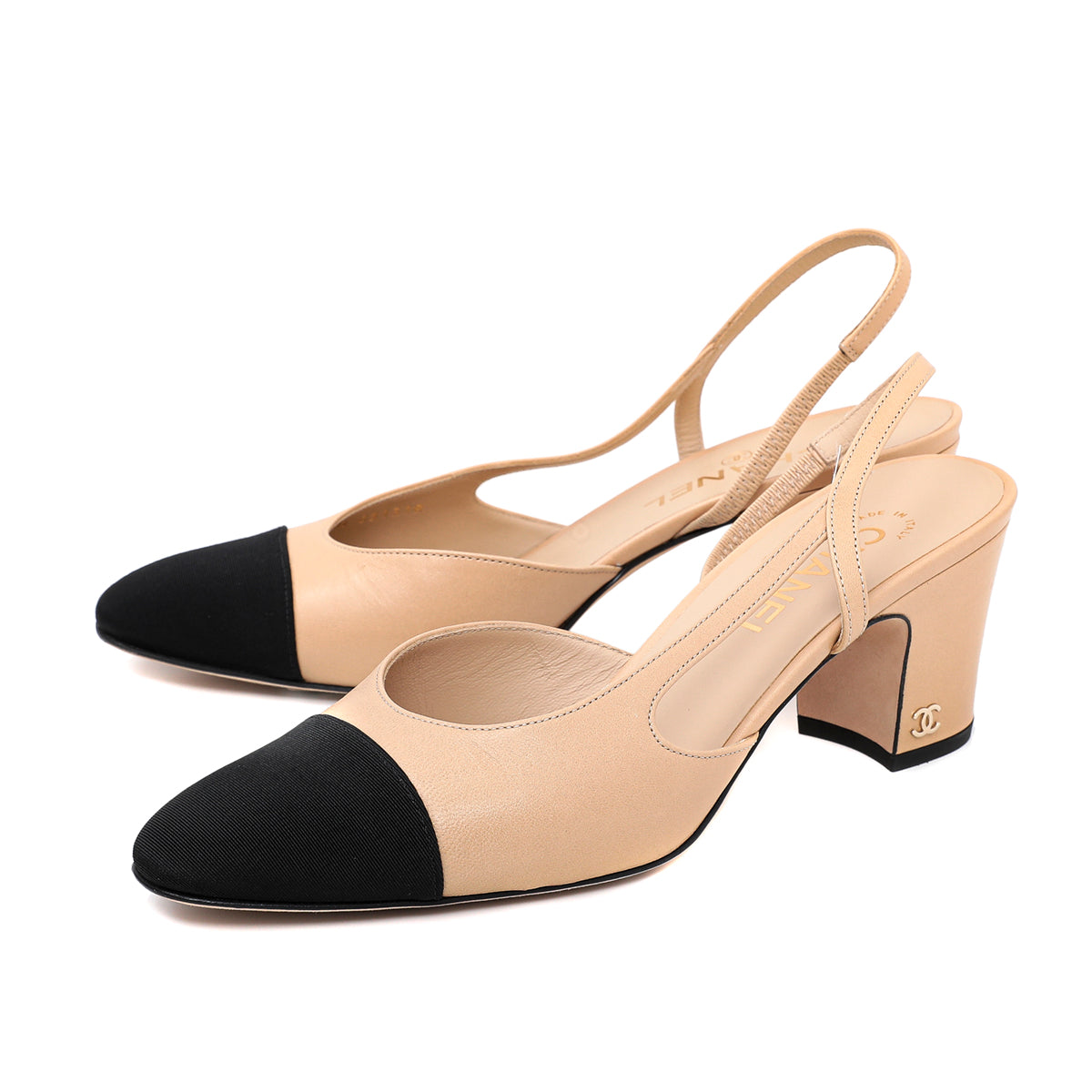 Chanel captoe slingback beige black