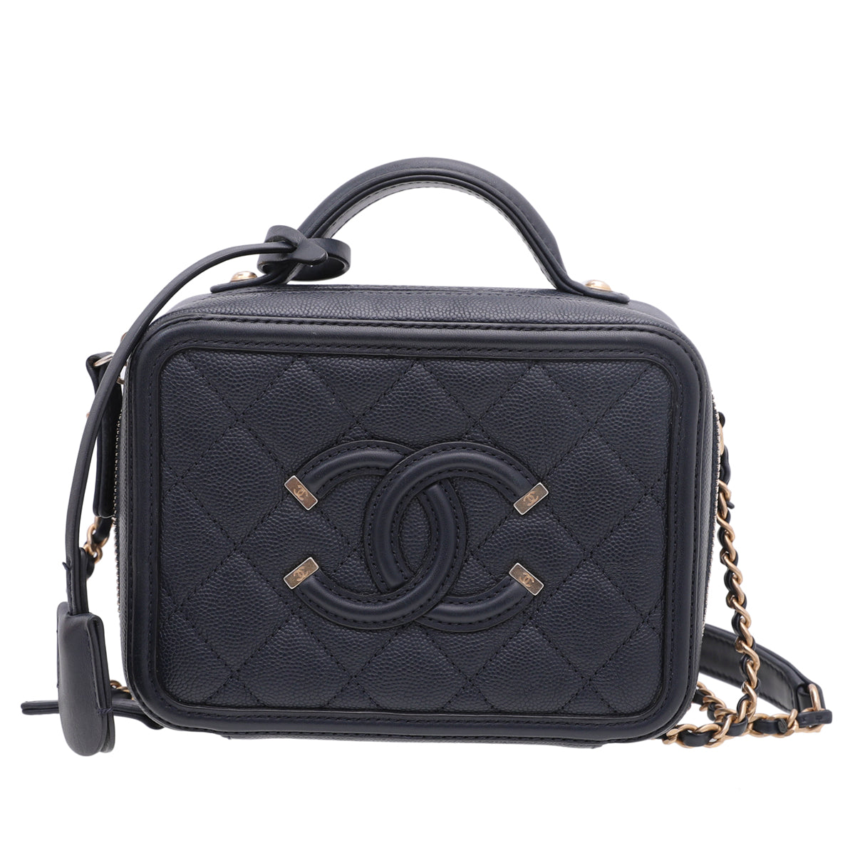 Chanel Navy Blue CC Filigree Vanity Case Bag