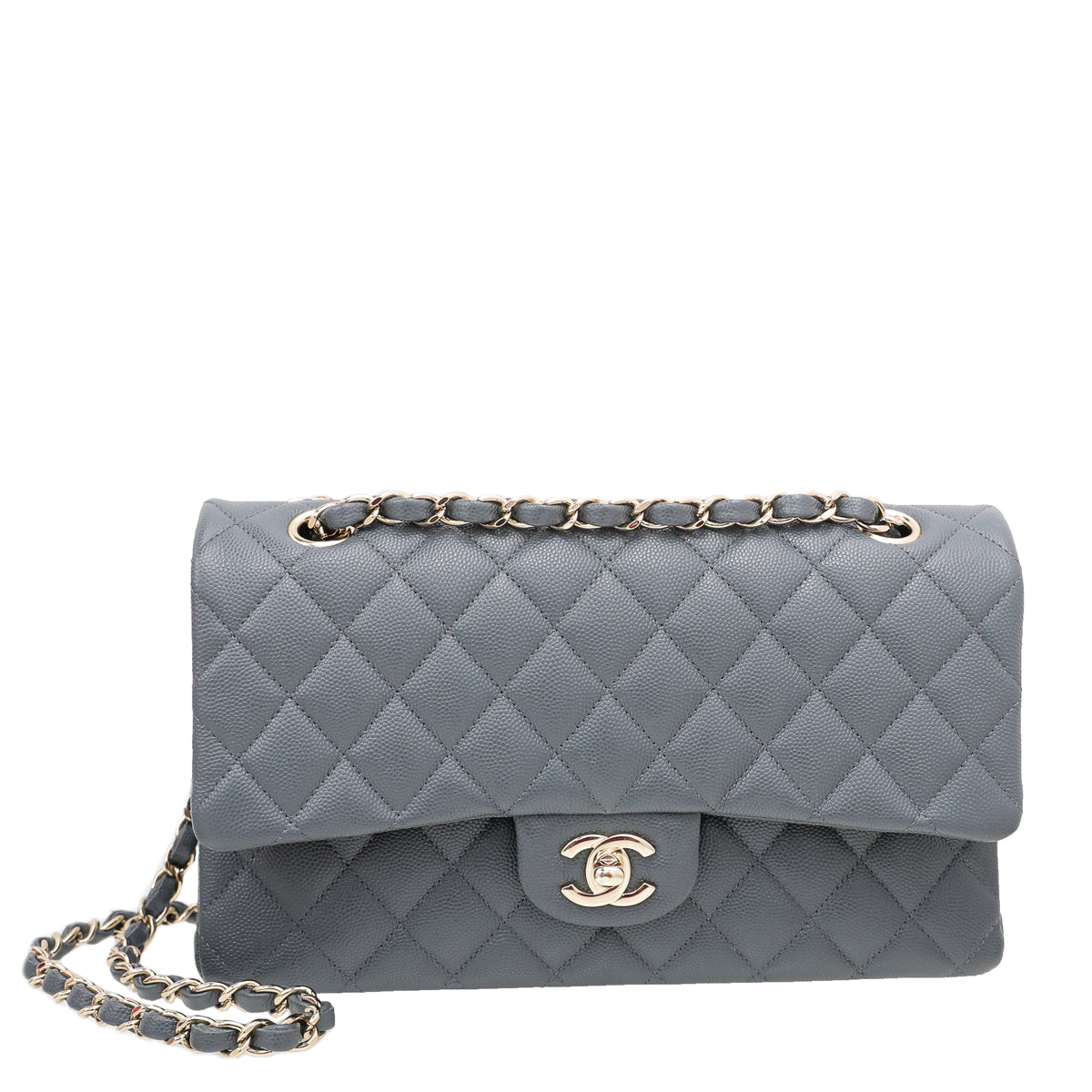 Chanel Grey CC Classic Double Flap Medium Bag
