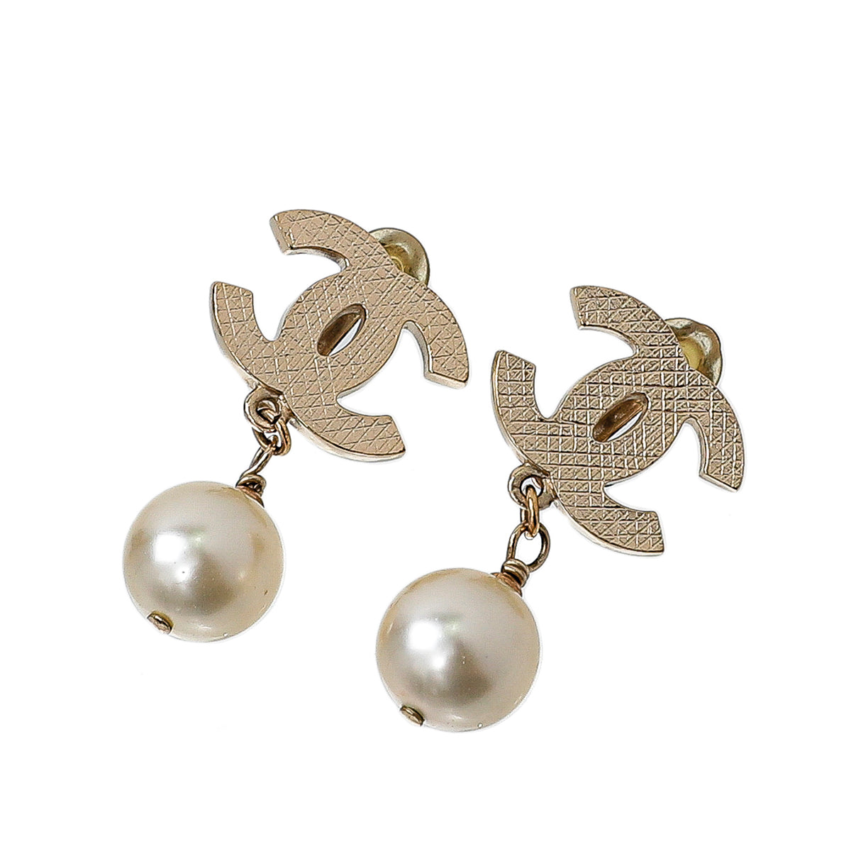 Chanel CC Crystal Pearl Clip On Earrings