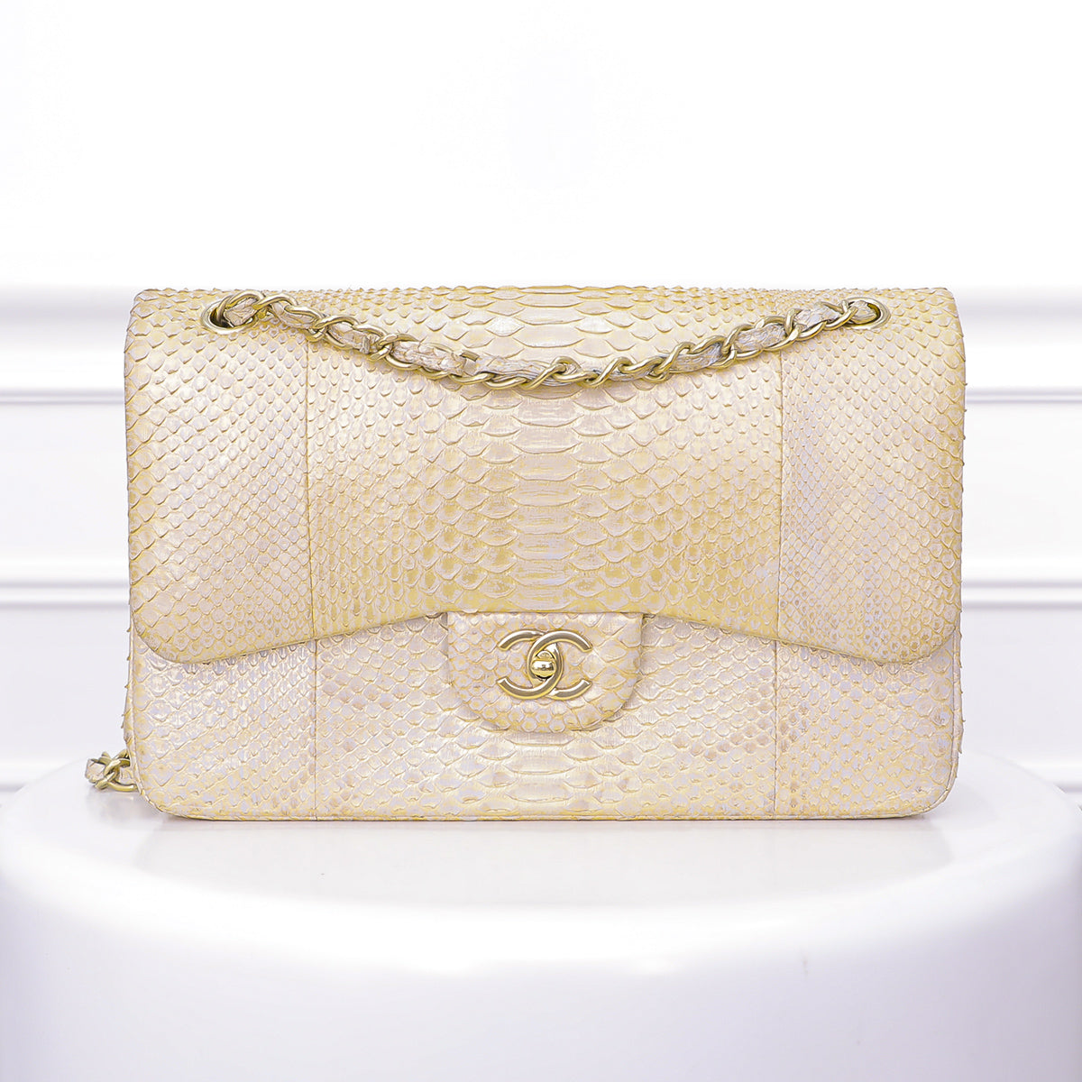 Chanel Champagne Python CC Double Flap