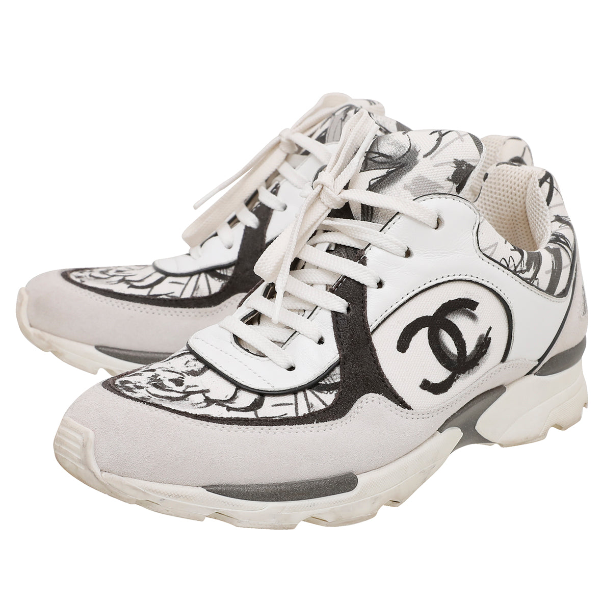 Chanel Tricolor CC Graffiti Suede Sneakers 38