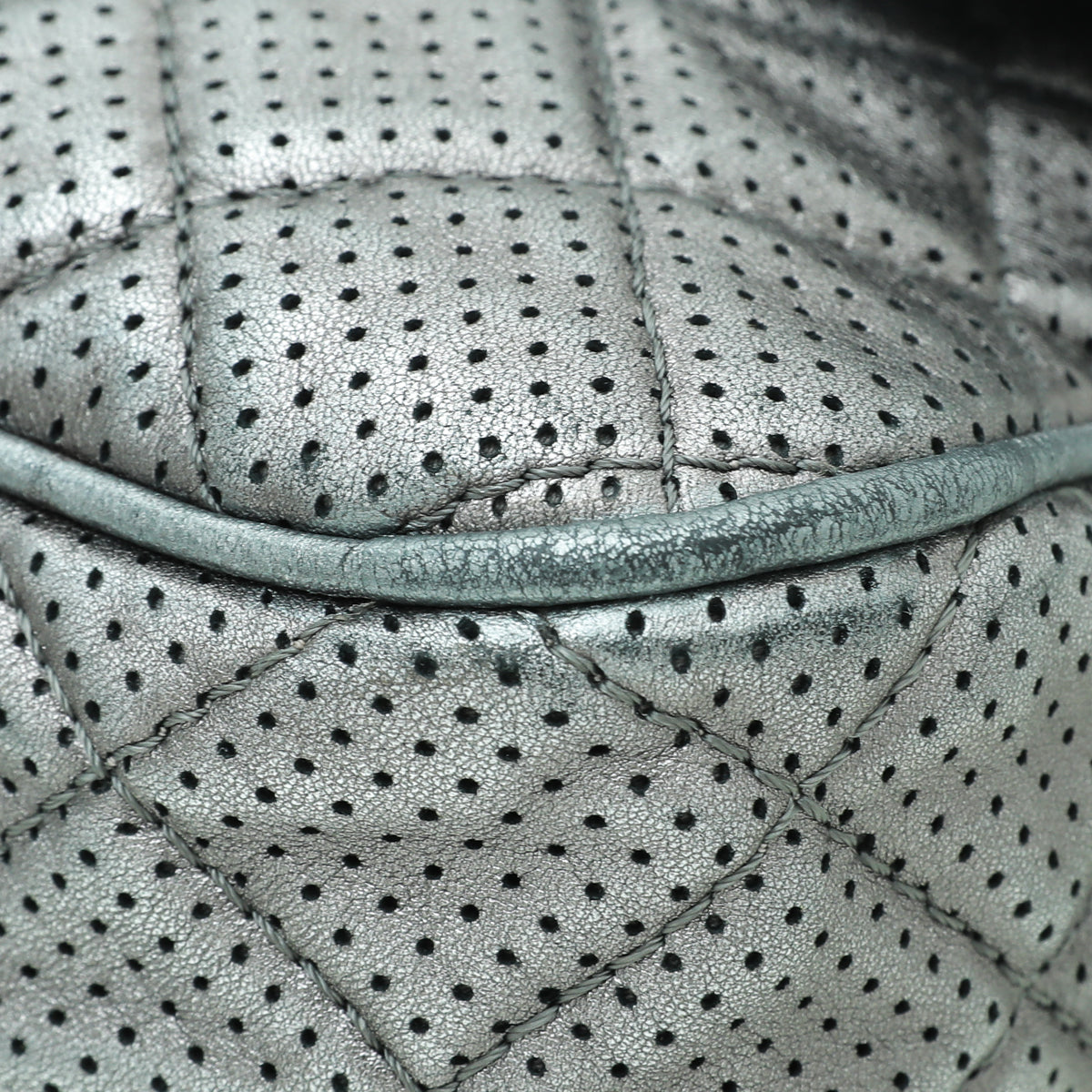 Chanel Metallic Grey CC Perforated Flap Jumbo Bag