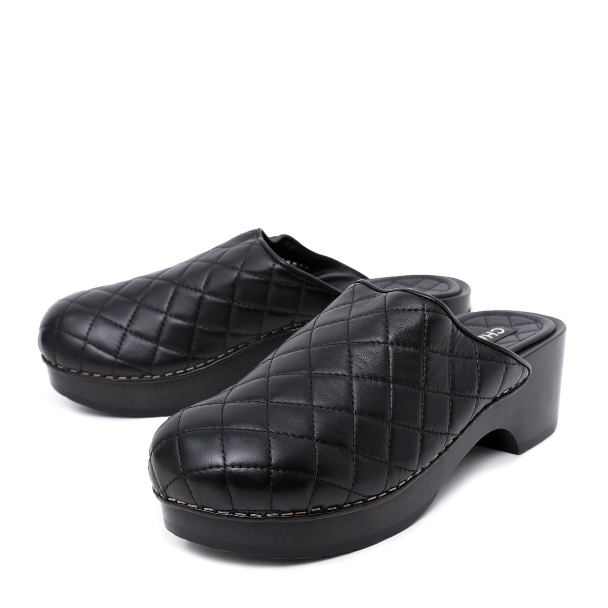 Chanel Black CC Quilted Wooden Platform 38