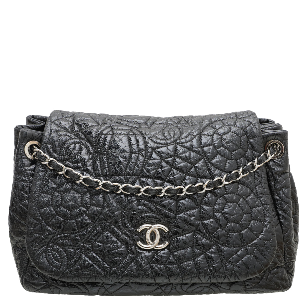 Chanel Black CC Vinyl Graphic Edge Accordion Flap Bag