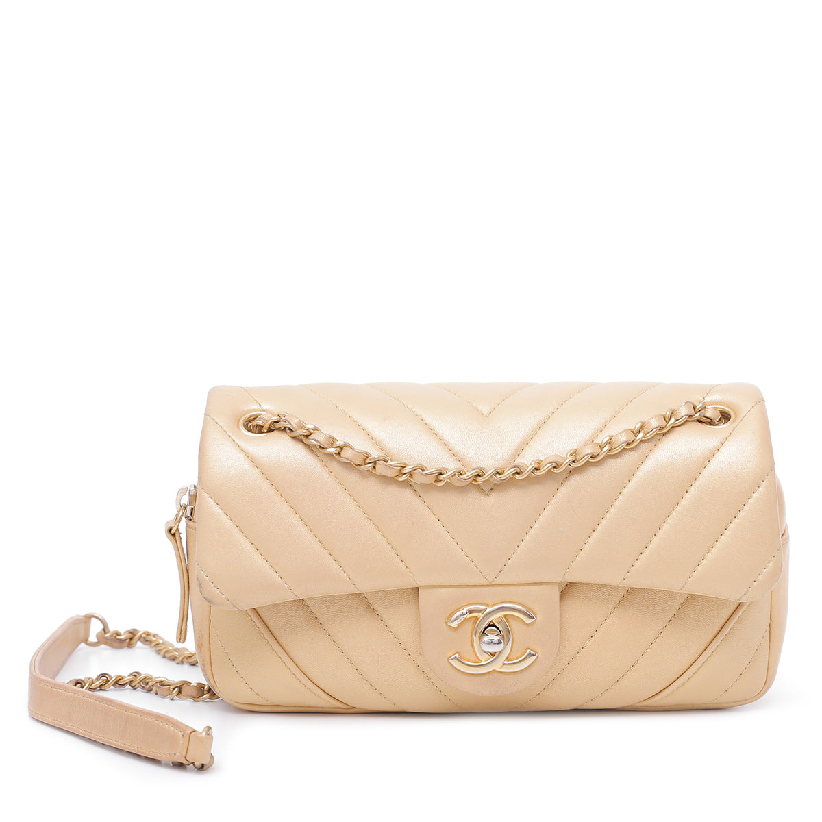 Chanel Gold Chevron Camera Case Flap Bag Small