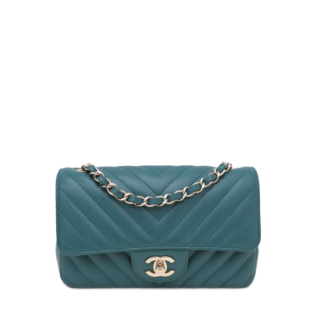 Chanel Petroleum Chevron Mini Rectangular Flap Bag