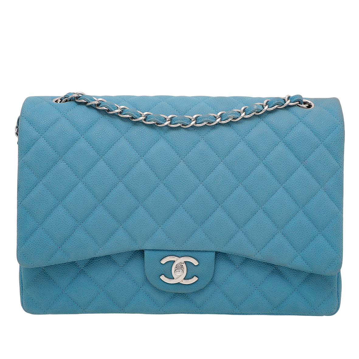 Chanel Light Blue Classic Double Flap Maxi Bag