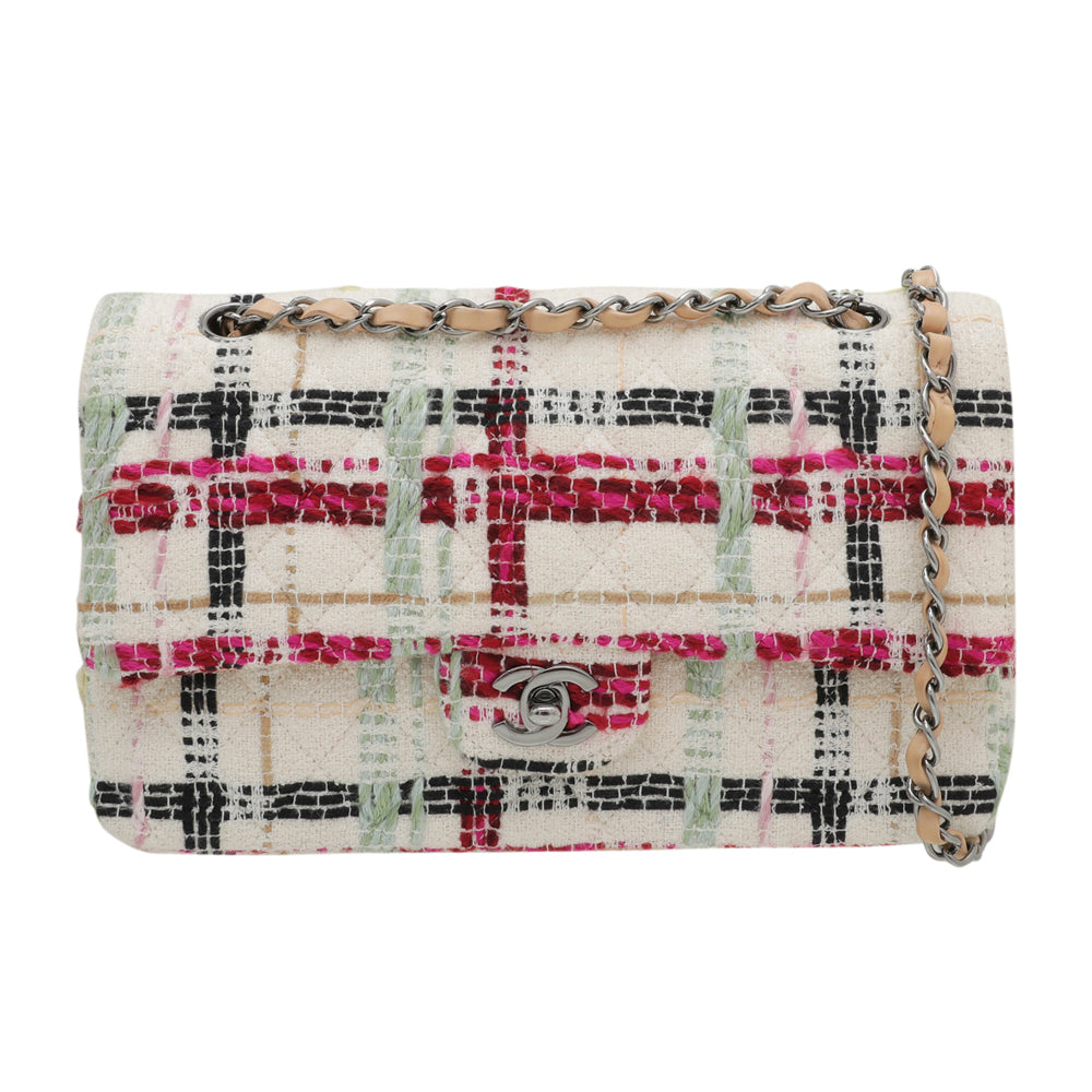 Chanel White Multicolor Tweed Classic Double Flap Bag