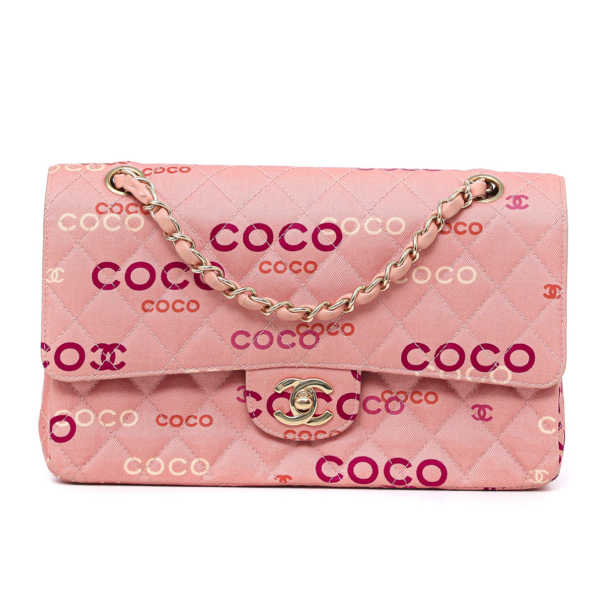 Chanel coco print canvas double flap pink