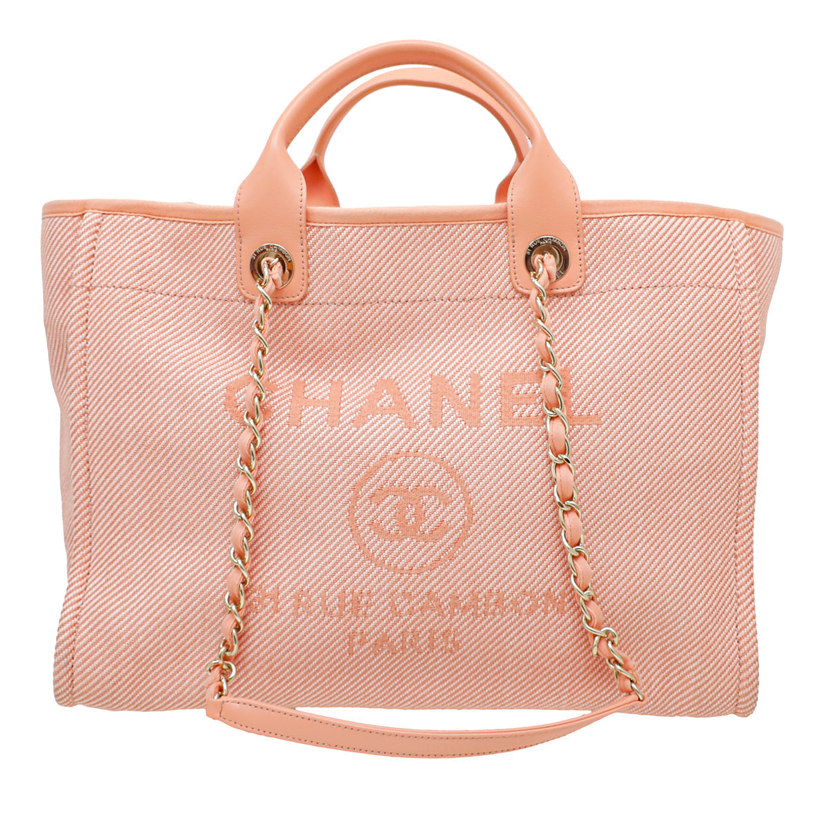 Chanel Peach Deauville Mixed Fiber Large Shopping Bag