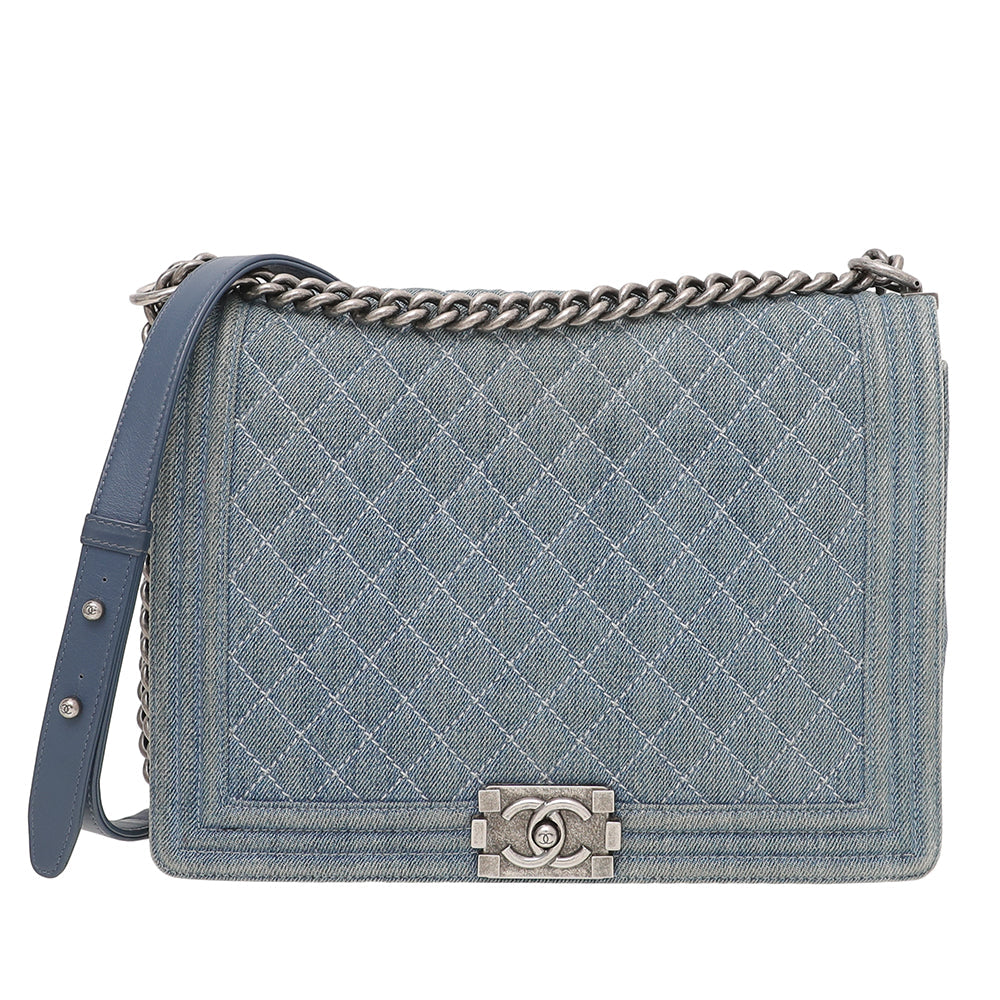 Chanel Blue Denim Quilted Boy Bag