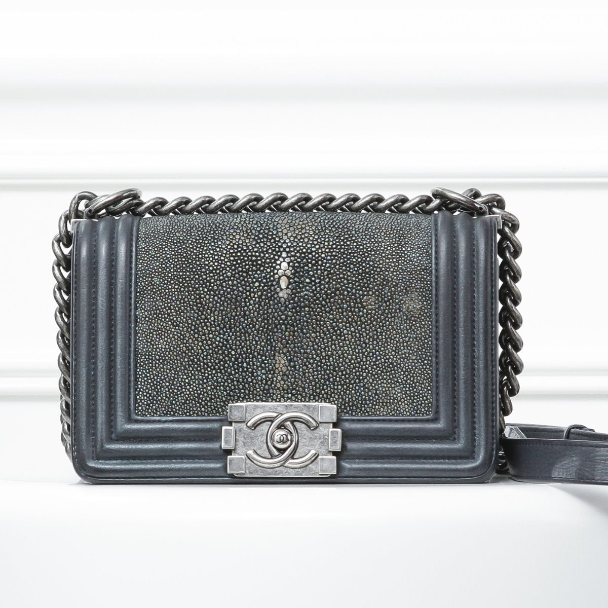 Chanel Glitter Prussian Blue Galuchat Le Boy Small