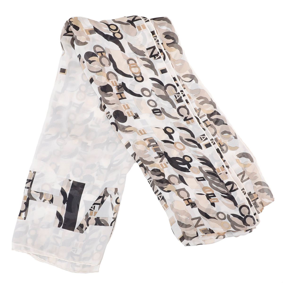 Chanel Multicolor Logo Chain Link Print Silk Scarf