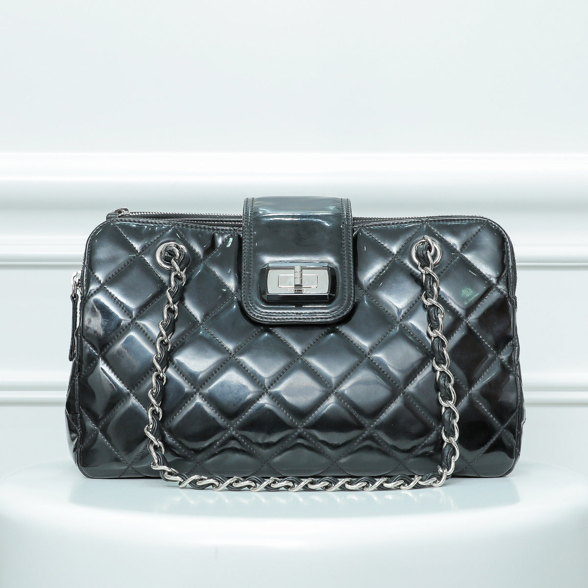 Chanel Black Reissue Lock Double Zipper Satchel Bag
