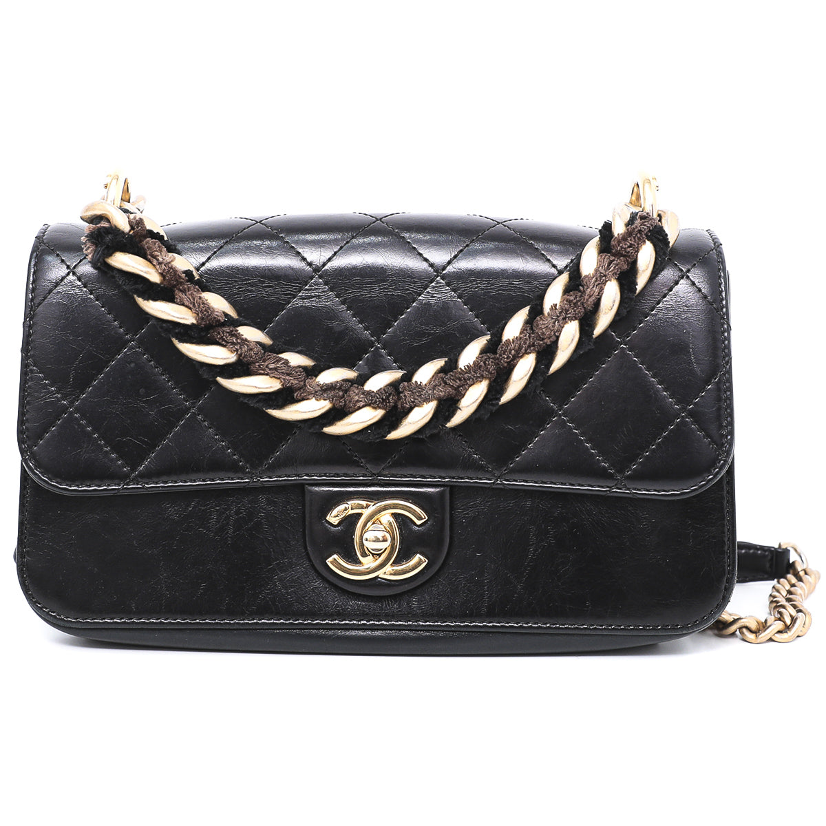 Chanel Black Straight Lined Flap Quilted Iridescent Bag Small