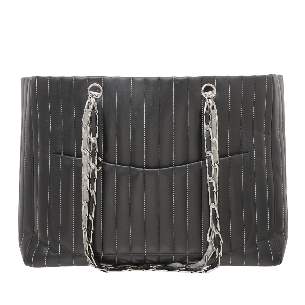 Chanel Black Vertical Quilt Mademoiselle Tote Bag