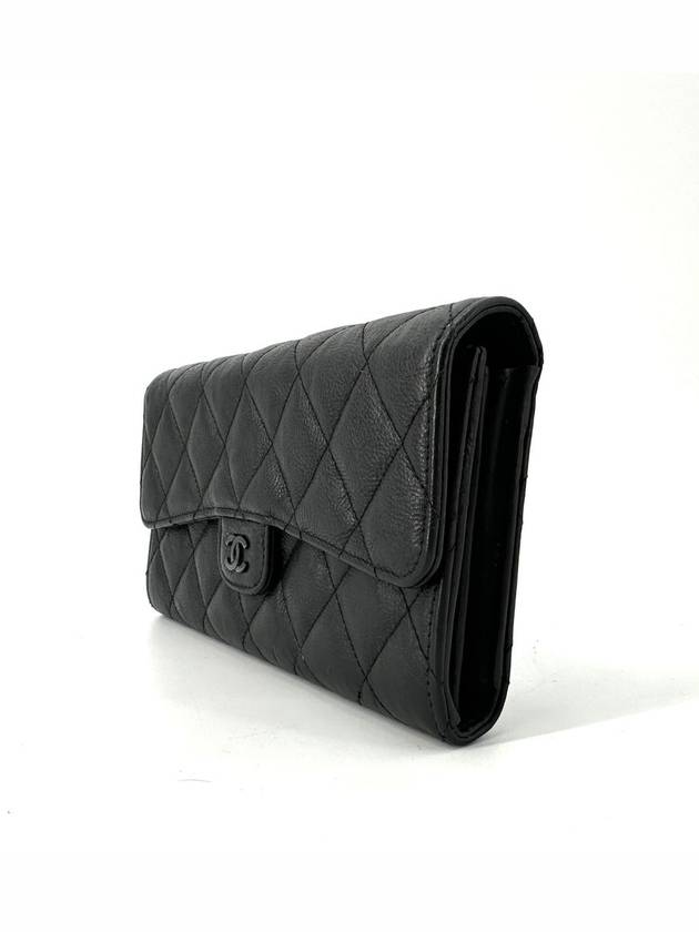 Calfskin black classic flap long wallet Chanel