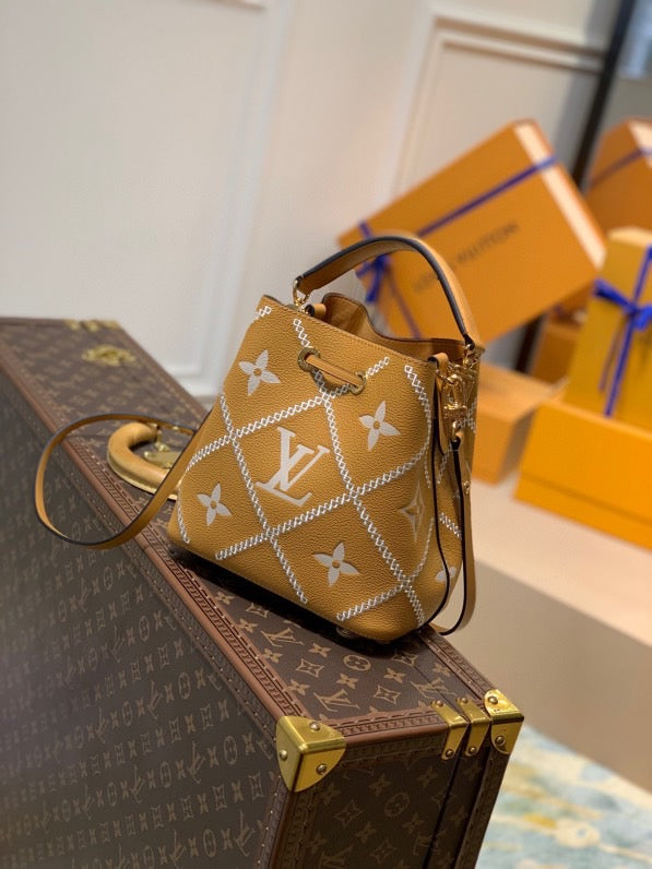 Top Quality NeoNoe MM Bucket Bag Monogram Empreinte Arizona Brown For Women, Womens Handbags, Shoulder Bags 10.2in/26cm Top Quality M46029