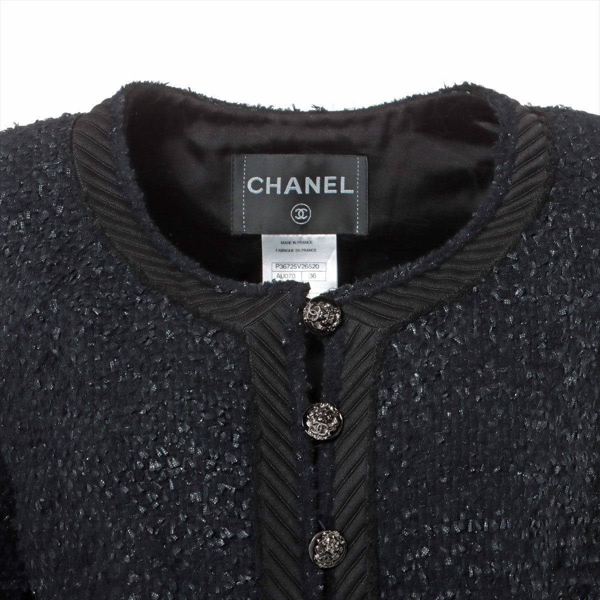 Chanel Coconut Button P36 Wool x Nylon Setup 36/38 Black Twid
