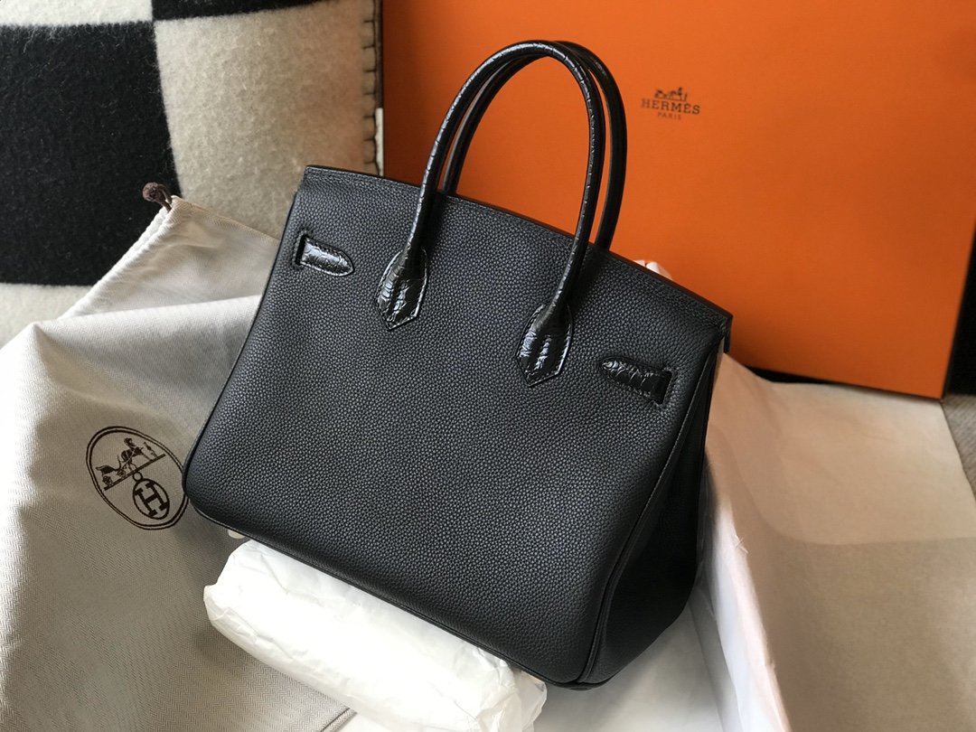 Top Quality Birkin Black For Women Gold Toned Hardware 11.8in/30cm