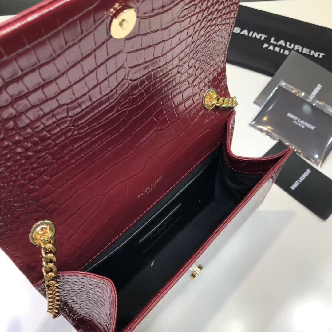 Top Quality Kate Small Chain Bag With Tassel In Embossed Burgundy For Women 7.8in/20cm YSL
