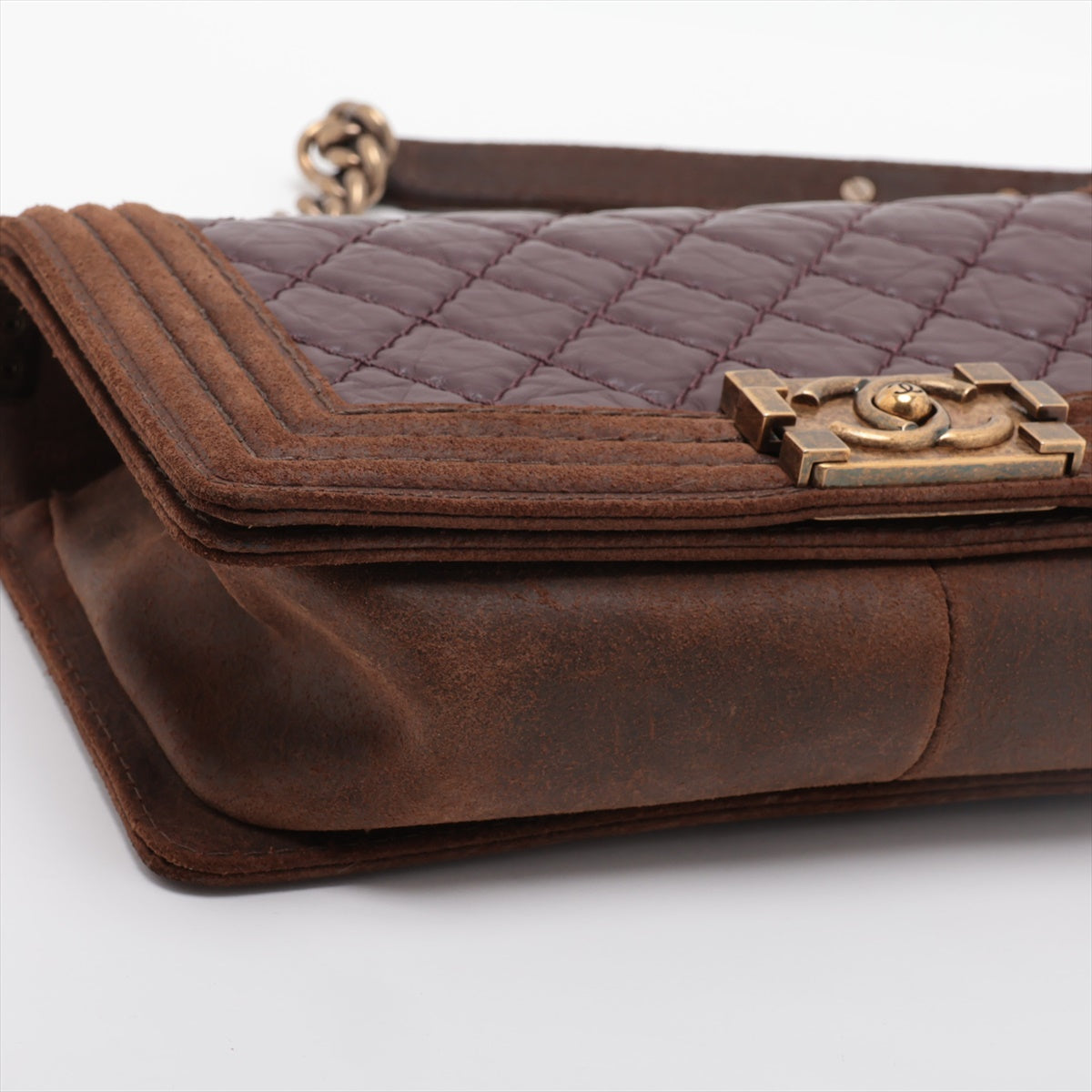 Chanel Boy Chanel Leather X Chain Shoulder Bag Bordeaux X Brown G 18th