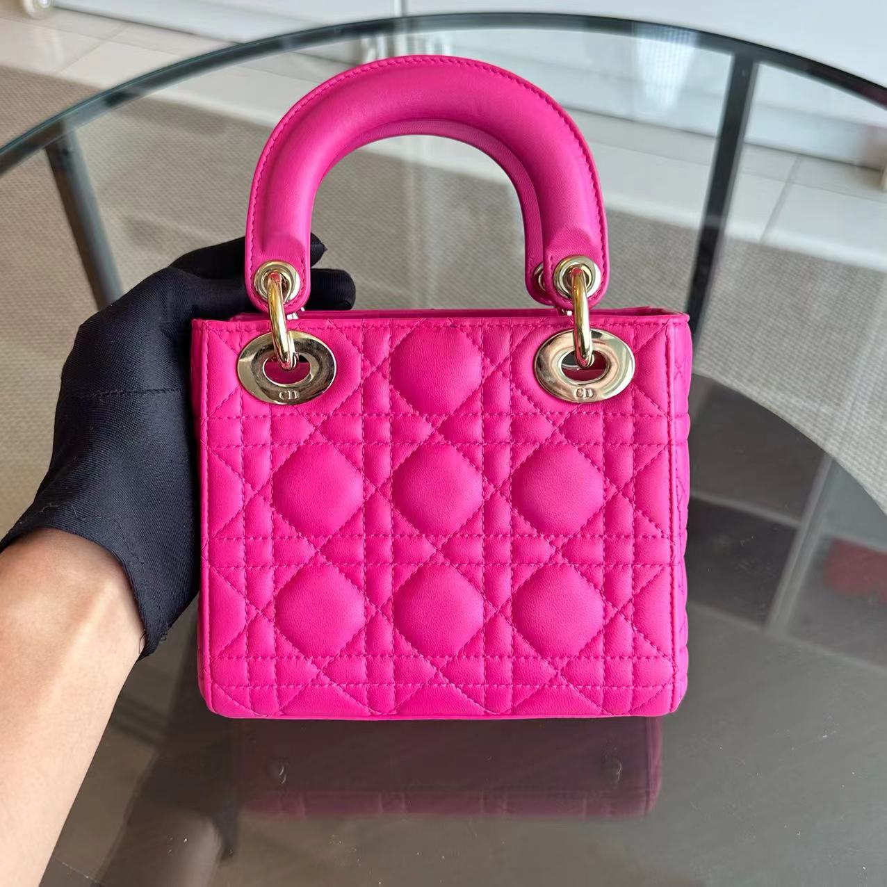 Dior Lady Mini Cannage Lambskin Hot Pink GHW