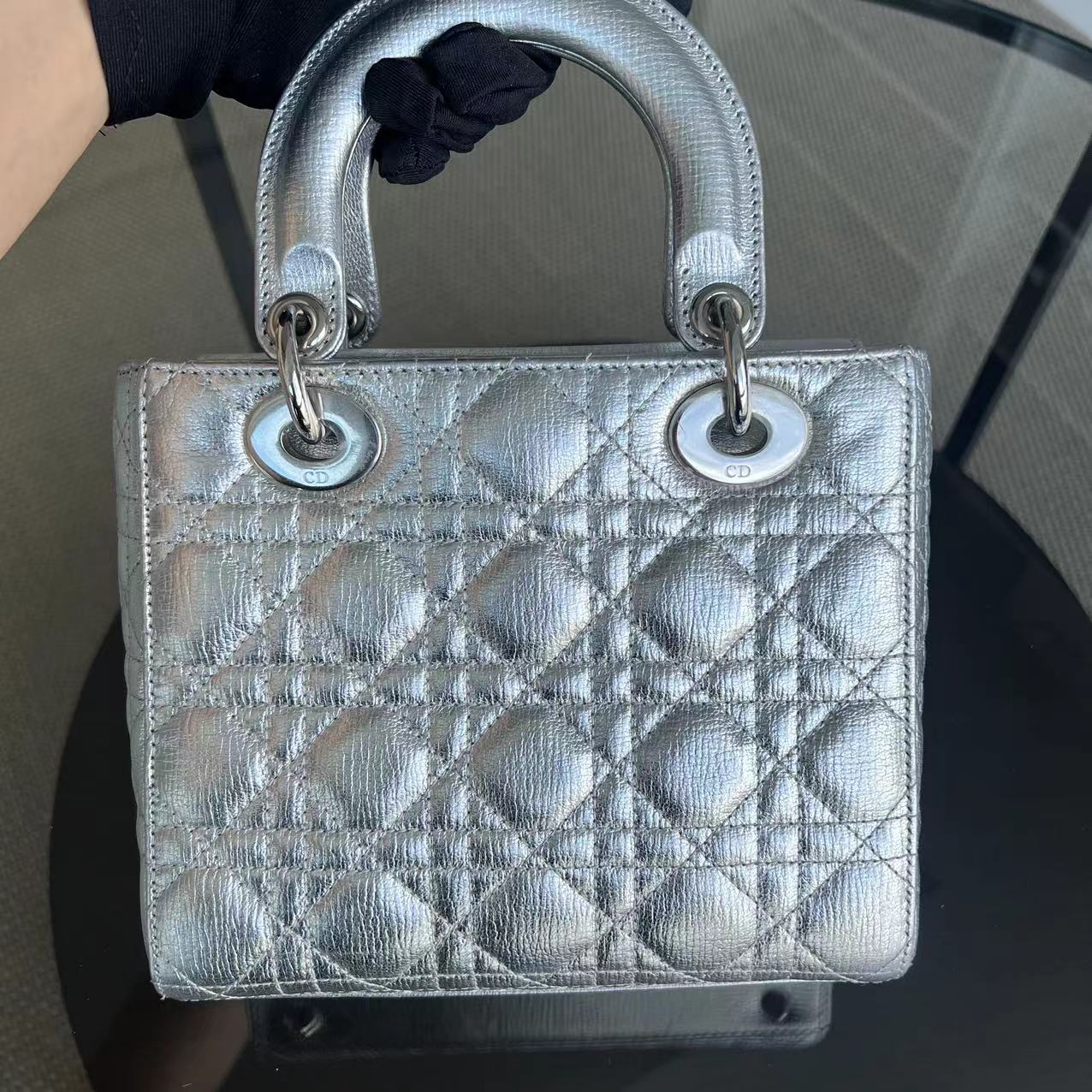 Dior Lady Small Metallic Calfskin Cannage ABC MyABC Silver Hardware