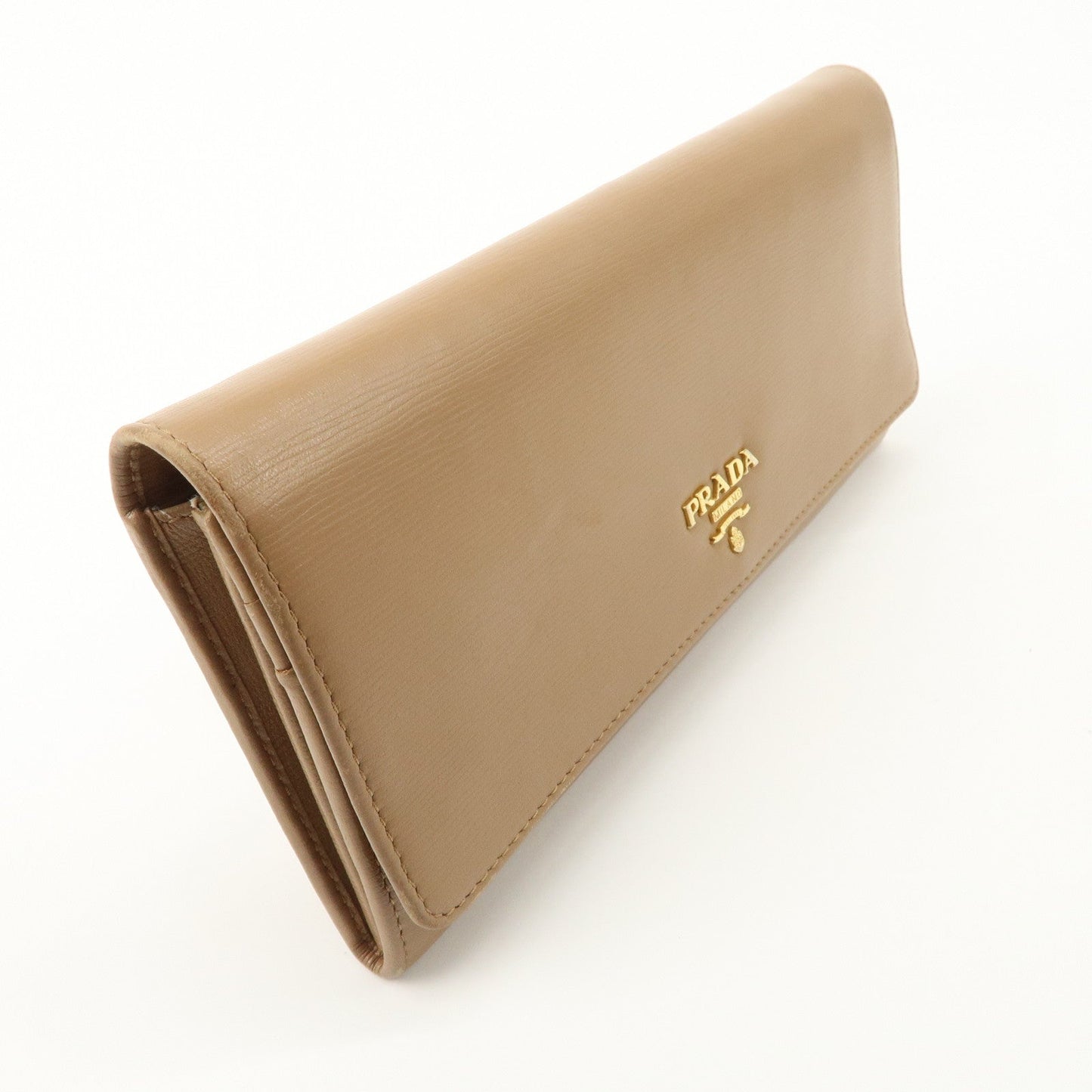 PRADA Logo Leather Chain Wallet WOC Beige Gold Hardware 1MT290 d