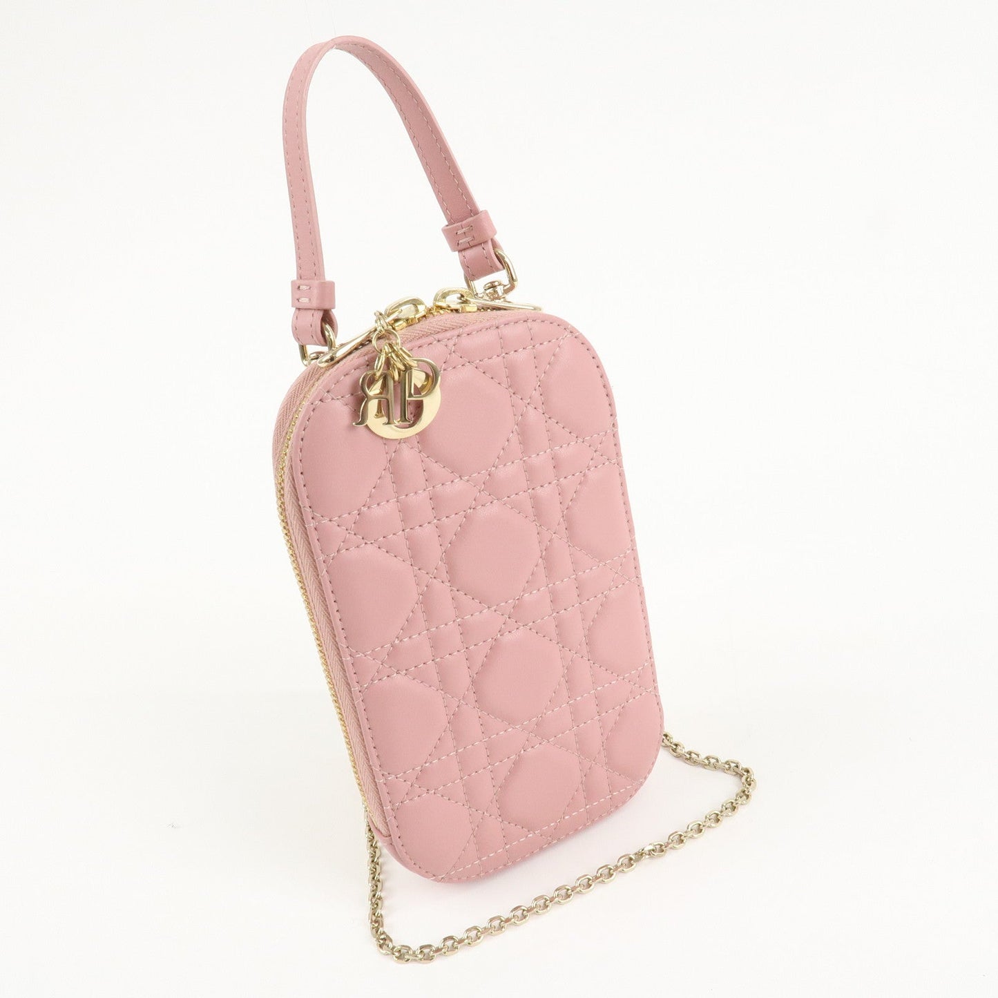 Christian Dior Cannage Leather Phone Holder Shoulder Bag Pink d