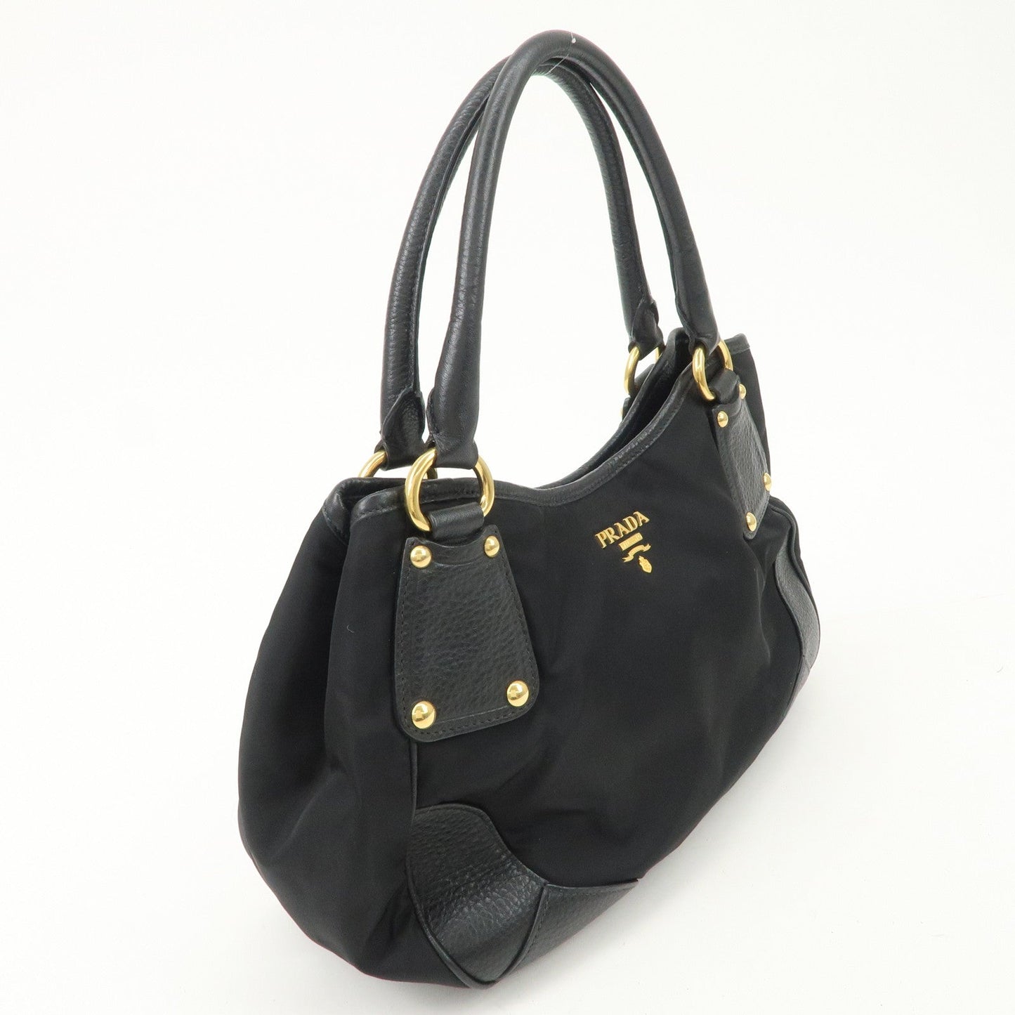 PRADA Nylon Leather Tote Bag Shoulder Bag Black Gold HDW BR4635 d
