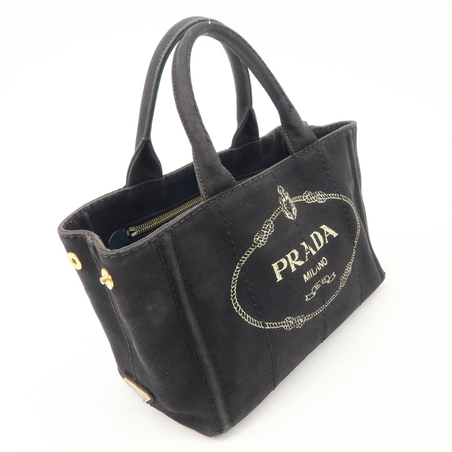 PRADA Logo Denim Canapa Canvas 2 Way Tote Bag Hand Bag Black B2642B d