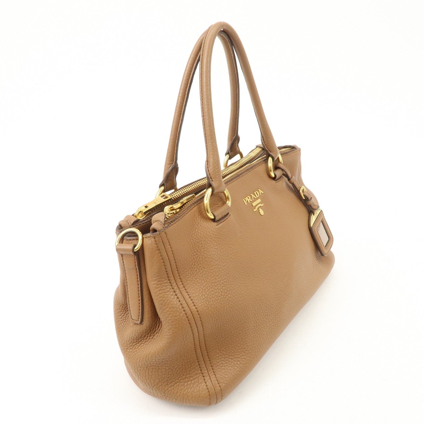 PRADA Logo Leather 2WAY Tote Bag Hand Bag Brown Gold Hardware d
