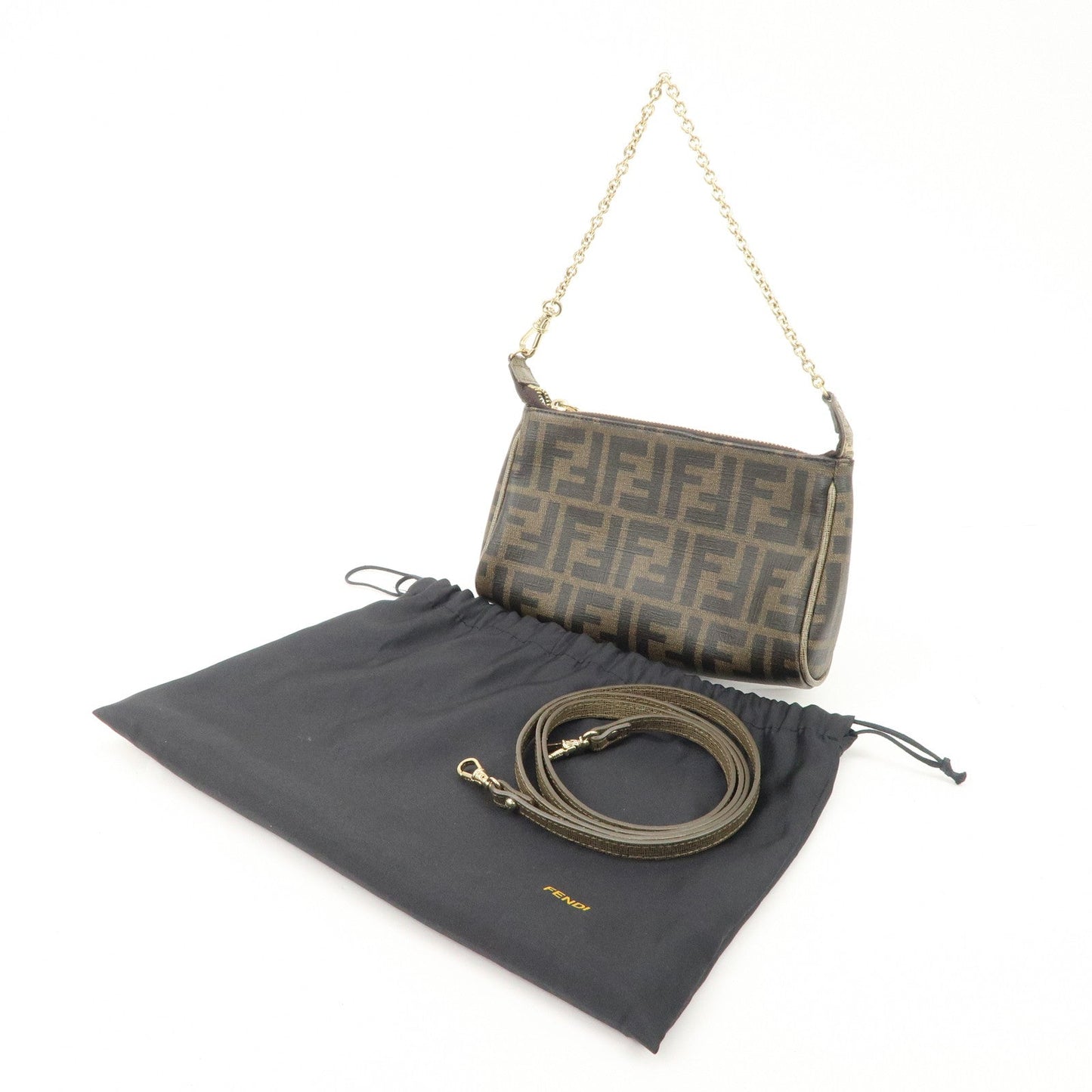 FENDI Zucca PVC Leather Chain Accessory Pouch Hand Bag Brown 8M0264 d