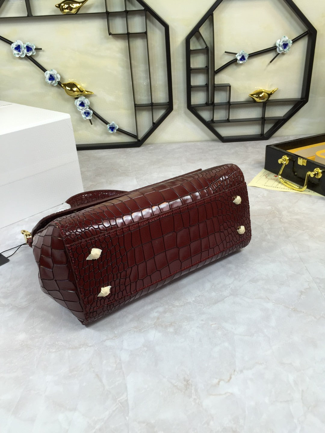 Top Quality MeTop Qualityum Sicily Bag In Foiled CrocoTop Qualityle-Print Burgundy For Women 10.2in/26cm Top Quality