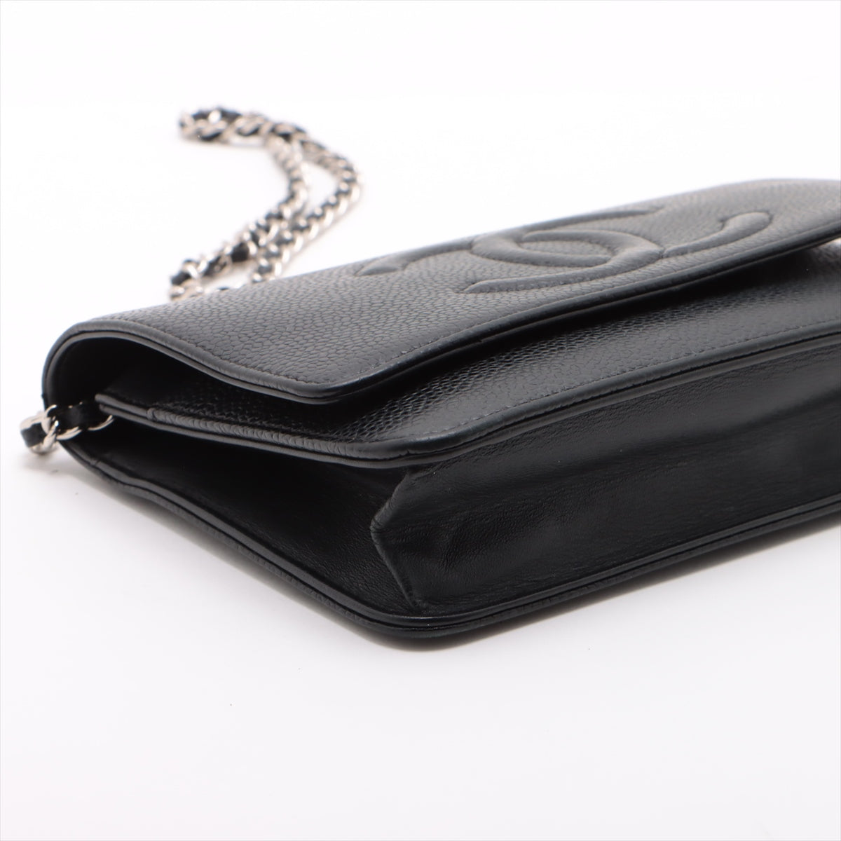 Chanel Coco Caviar S Chain Wallet Black Silver G 19th