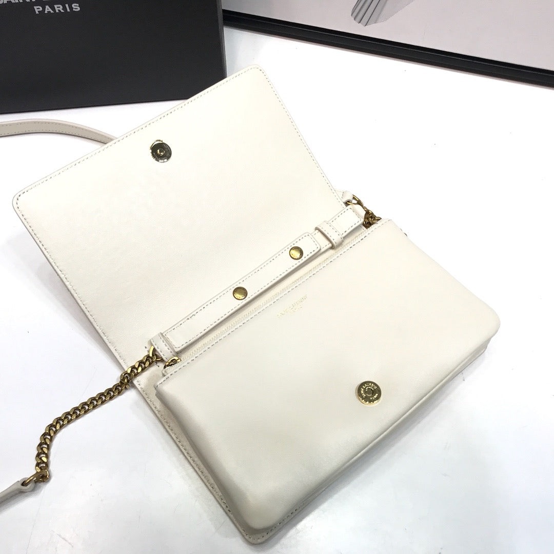 YSSL Angie Patent Handbag White For Women 8in/22cm YSL