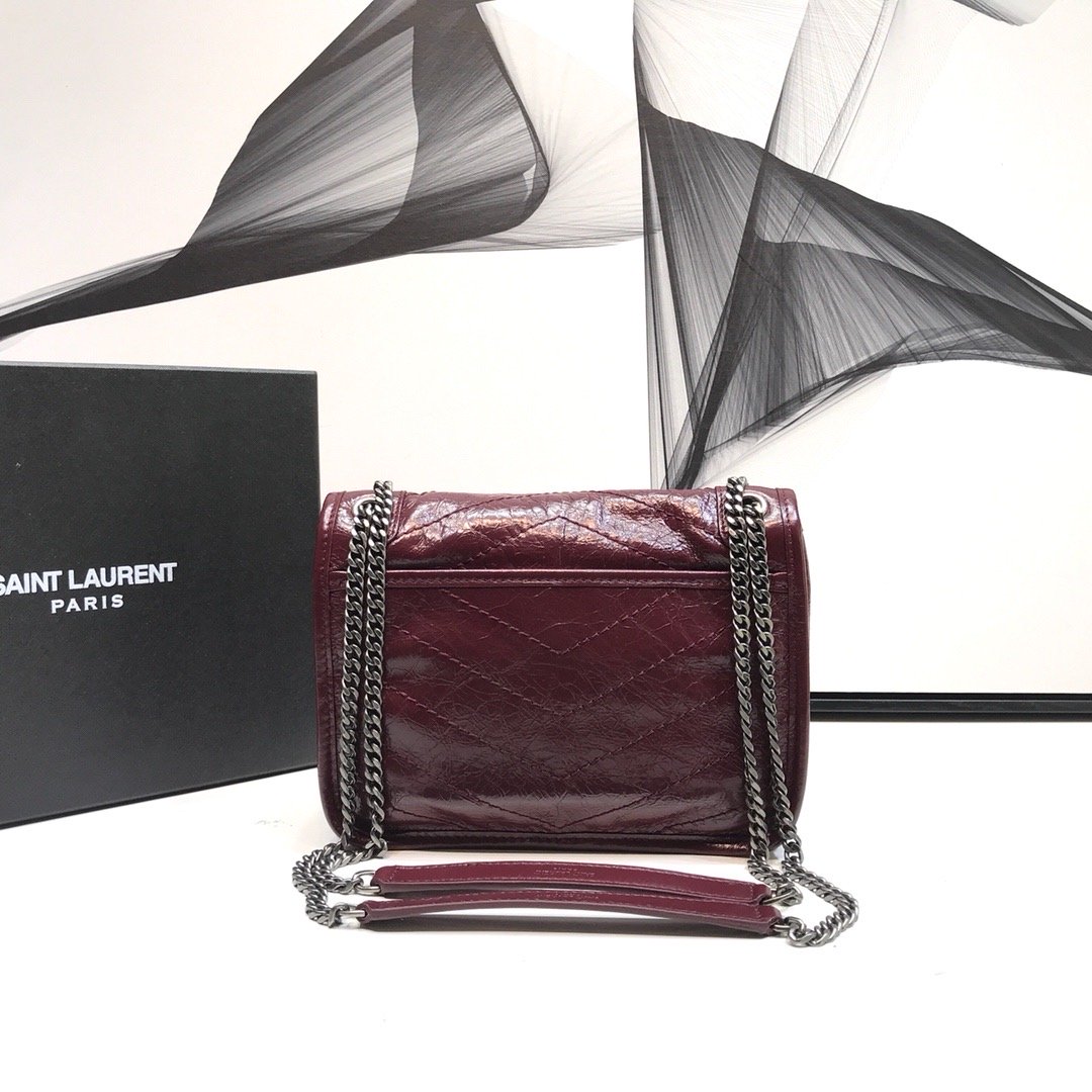 YSSL Niki Baby Chain Bag In Crinkled Burgundy For Women 8in/21cm YSL 6331600EN046475